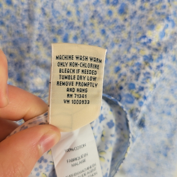 L.L. Bean Wrinkle Free 100% Cotton Button Down Shirt Blouse Blue Size 2X Floral - Picture 8 of 9
